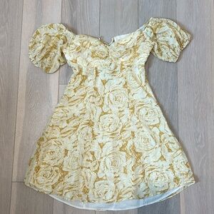 Saints + Secrets Yellow Rose Mini Off the Shoulder Dress